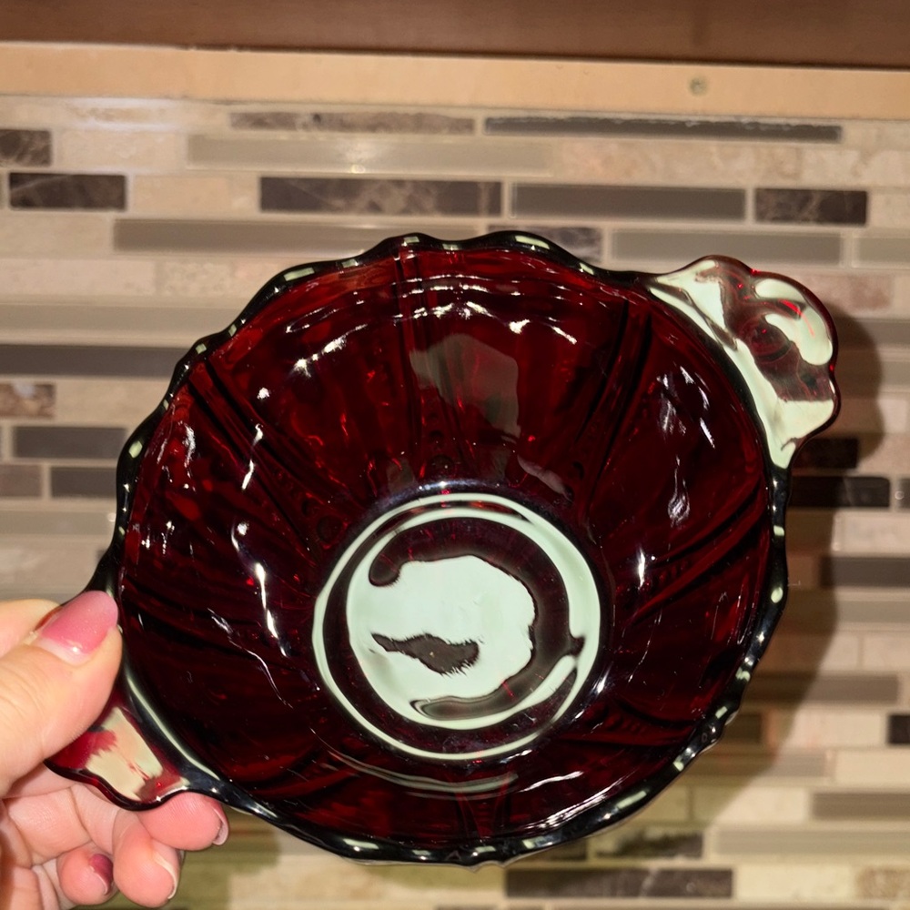 Anchor Hocking Vintage Oyster & Pearl Royal Ruby Handled Bowls (Set of 2) - Picture 6 of 9